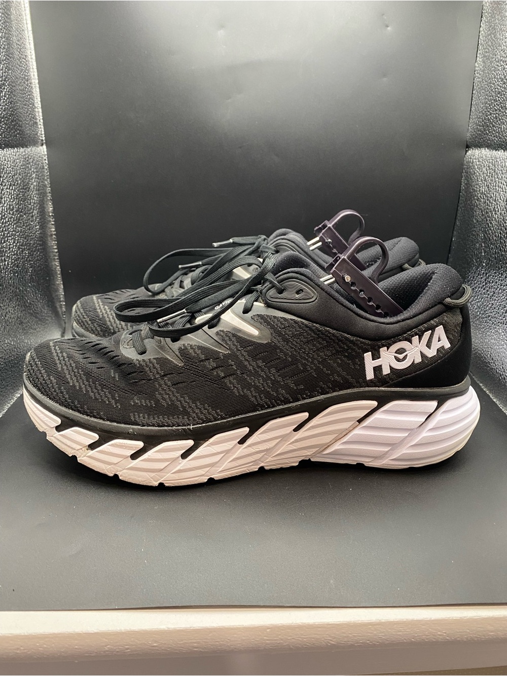 Hoka One One Gaviota 5 Mens Size 12 D Black White Athletic Running Shoes Sneaker